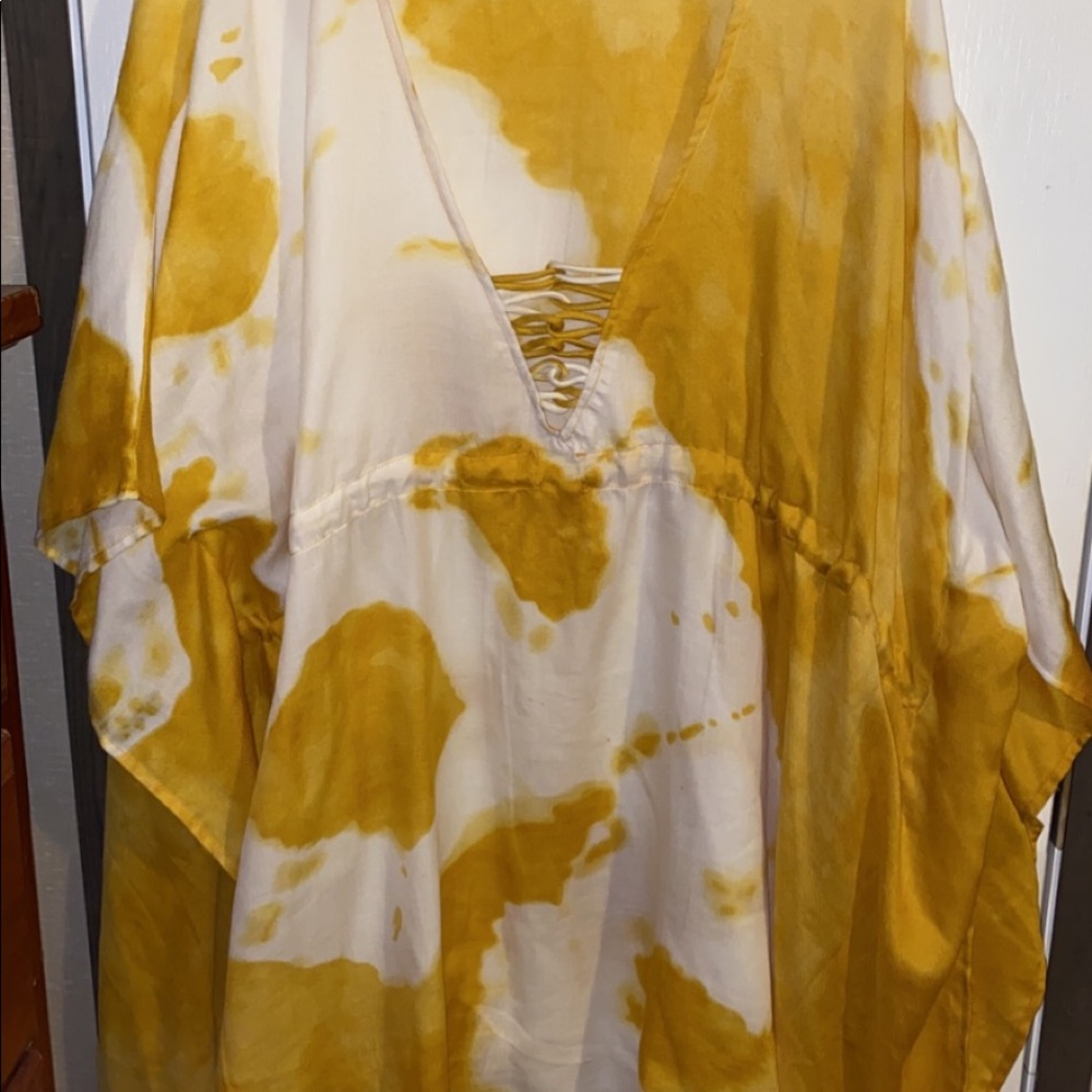 Yellow and white tie dye poncho top